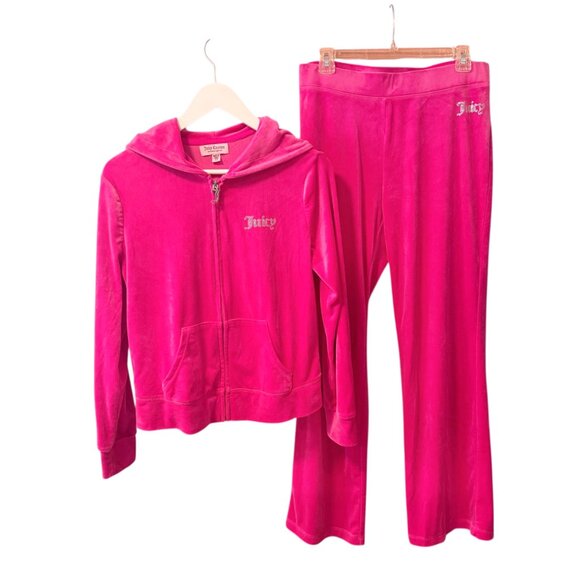 Juicy Couture Hot Pink BLING Velour Tracksuit Sweats Set Women's size M